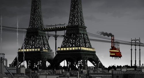 rufftoon:  ca-tsuka:  1st pictures of french animated feature film “Avril et le Monde Truqué” (The Rigged World) created by comic-book artist Jacques Tardi with Je Suis Bien Content studio (Persepolis). Directed by Christian Desmares & Franck