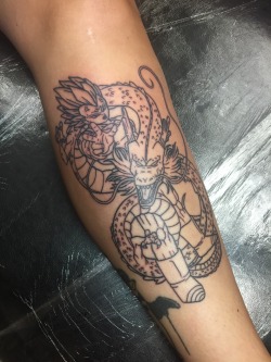 penguinbekkah: Got the outline to my Majin Vegeta and Shenron on my shin! Couldn’t be more stoked!!! 