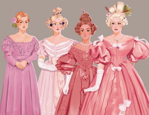 alioszas:“On Wednesdays we wear pink.”, but it’s 1830s and the Romantic era is in full bloom.