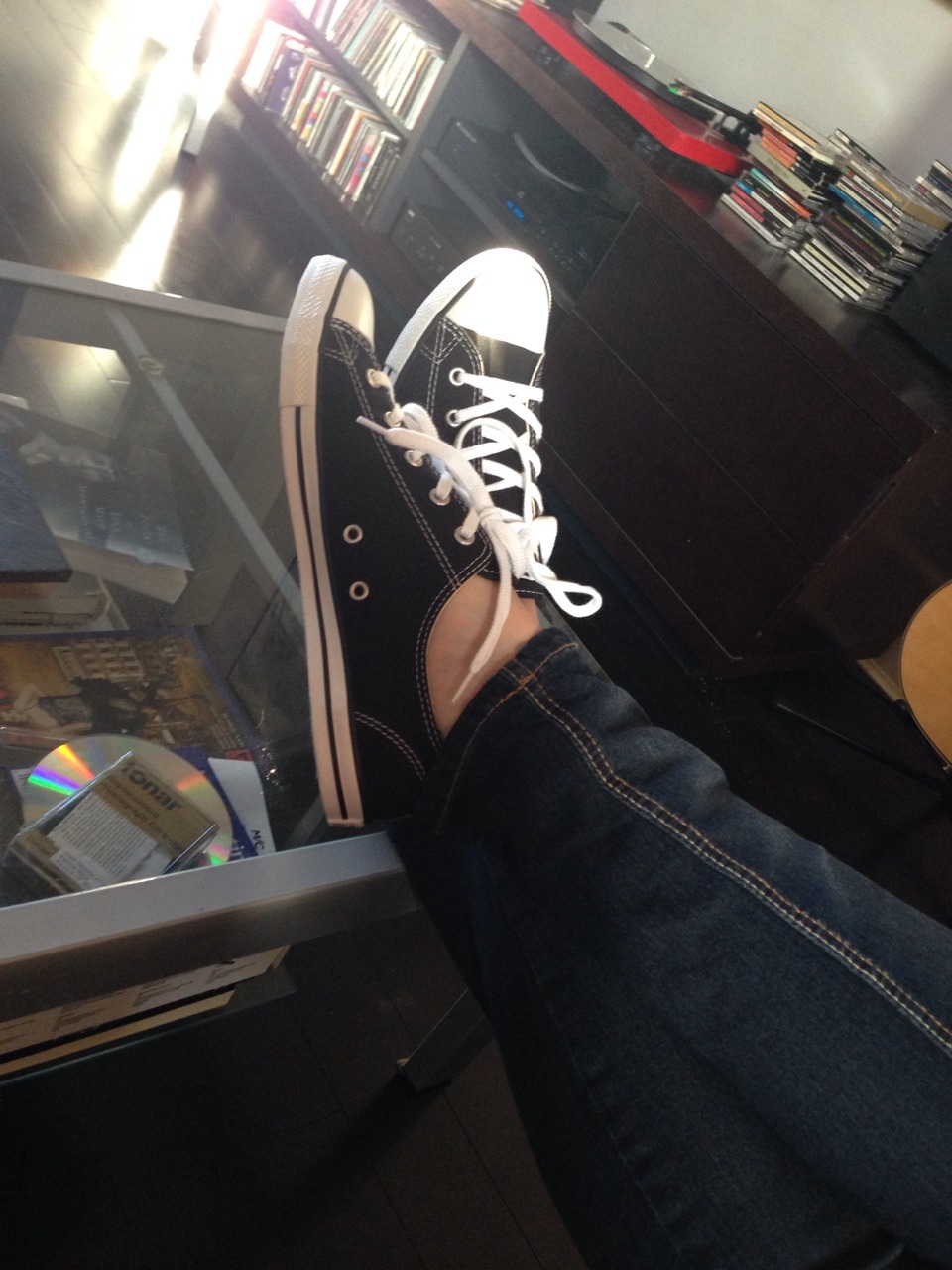 sammifeet:  The second of two sets wearing my brand new black Chuck Taylors … at