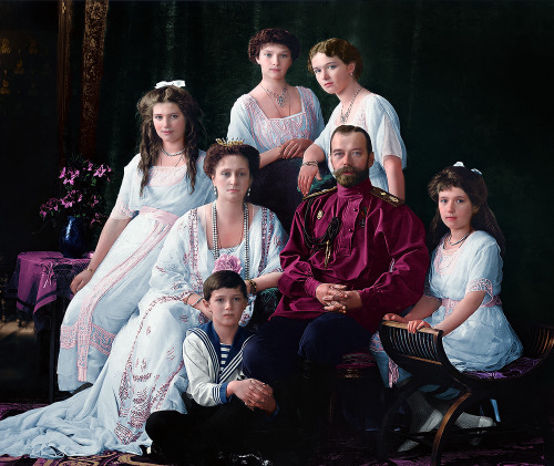 Emperor Nicholas II and Empress Alexandra of Russia with their children: Grand Duchess Olga, Tatiana