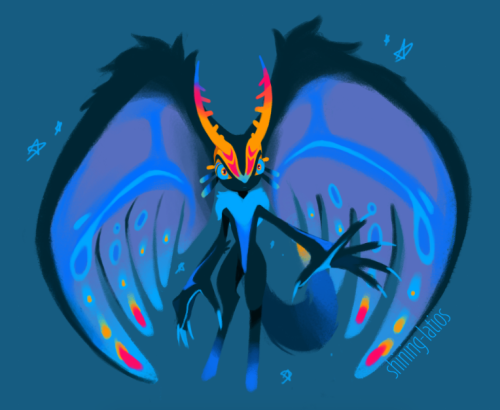 @windkonig wanted to be a kirby elfilis alien moth too so I made him one, his name is Zygae! (he/him