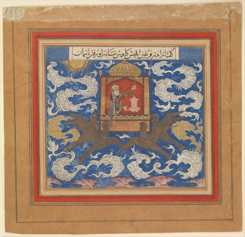 met-islamic-art: “Kai Kavus Attempts to Fly to Heaven”, Folio from a Shahnama (Book of K
