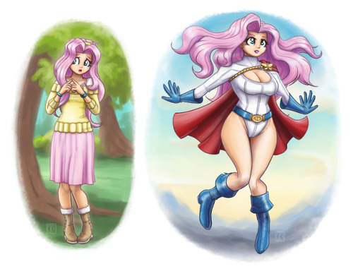 May 27-July 11, 2019 commission. Lanky Fluttershy and Powergirl Shy.PNG version. Interested to commi