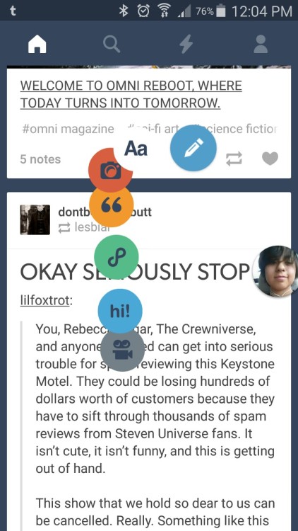 GUYS   GUYS!!!!!  THE TUMBLR POST  BUTTON  (on mobile) FUCKING MOVES!!!!  IT MOOOOOOOOOVES