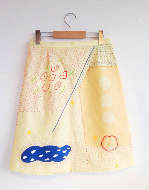 15ss zazi sashiko cotton skirt (yellow)