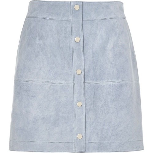 River Island Light blue suede button-up A-line skirt ❤ liked on Polyvore (see more panel skirts)