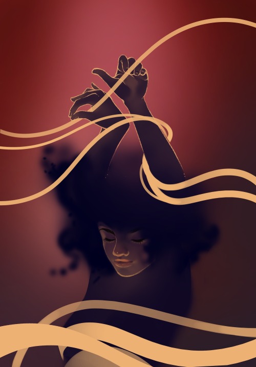 kelogsloops:Process for “Liberation”StagesI start off with a outline sketch to block in the basic shapes and the hairCreating a colour composition at this point in time gives me a feel of what the final product will look like. I block in the colours