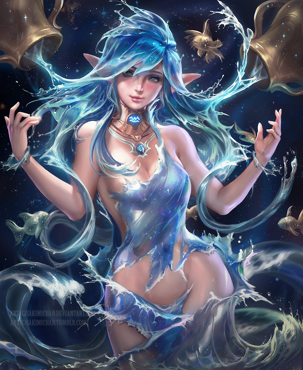 sakimichan:  Aaquarius‬ .This monthHoroscope‬ pinup series :3  The water theme