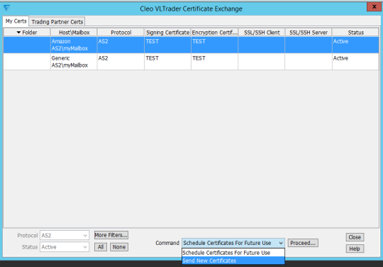 cleo vltrader certificate exchange send new certificate