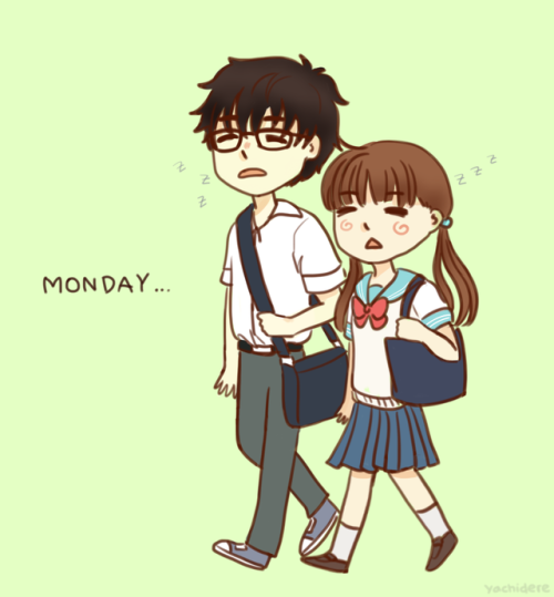 yachidere: Tomorrow is Monday (╯°□°）╯︵ ┻━┻at least we got a 2nd season of Sangatsu no Lion ∠( ᐛ 」∠)＿