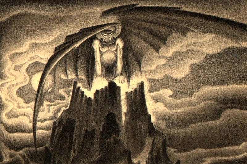 the-disney-elite:  Stunning storyboards for the Night on Bald Mountain sequence from