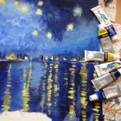 s-ugarstones:  copying Van Gogh’s ‘Starry Night Over the Rhone’//