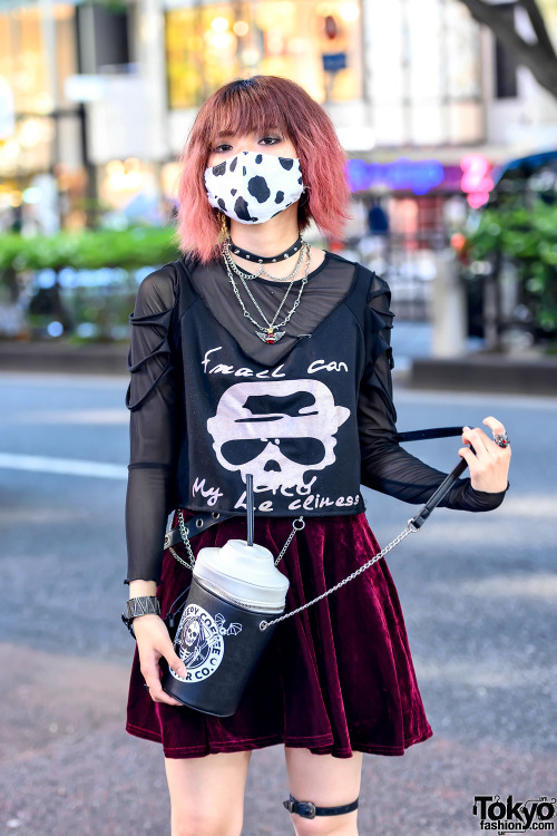tokyo-fashion:  20-year-old  apparel industry staffers Paseri and Sio on the street in Harajuku wearing fashion including a KRY Clothing cropped hoodie with ears, Qooza accessories, a Killstar bag, Jamie Ank platforms, Funky Fruits, Shiro Neko, and Thank
