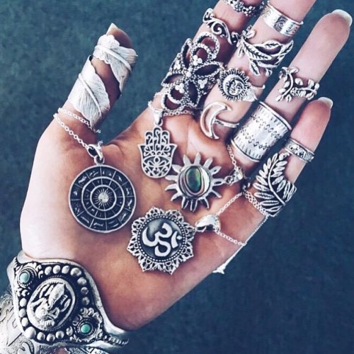 witchedways:curly-haired-hippie:these rings from @bohomoon !!✨have a lovely Sunday evening, hippies.