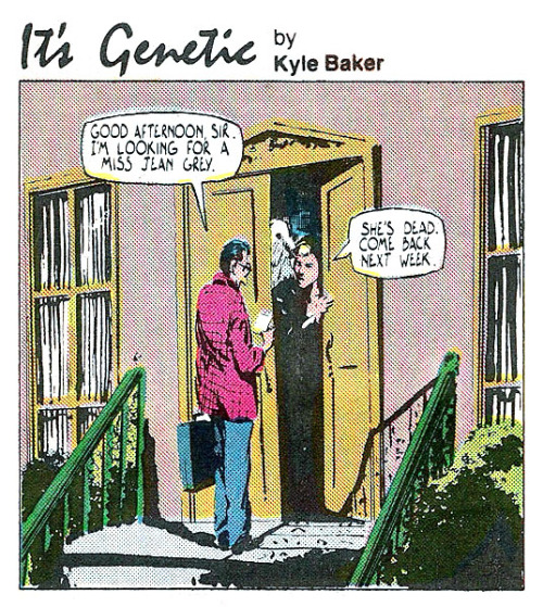 comicartistevolution:Kyle Baker 1985-1986: “It’s Genetic” from Marvel Age #31 - 60Having landed an i