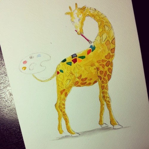 Artist giraffe work in progress watercolor