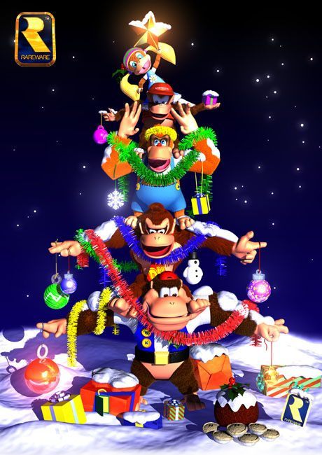 suppermariobroth: Promotional Donkey Kong 64 holiday picture. @slbtumblng you me and the fam <3