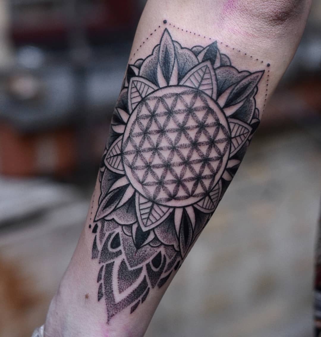 prompthunt sacred geometry tattoo design flower of life sri yantra  dotwork design tattoo 8 k