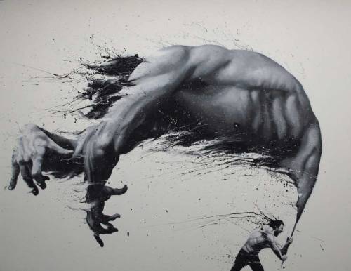 artchipel:  Paolo Troilo (b.1972, Italy) Paolo Troilo’s artistic expression characterizes for the originality of the formal procedure. His working instruments are not brushes or palettes, but only his hands: one spreads colors, unfolding at the same