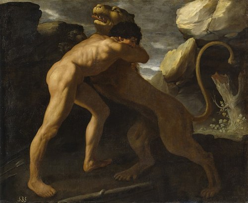 Hércules lucha con el león de Nemea, por Zurbarán, 1634.