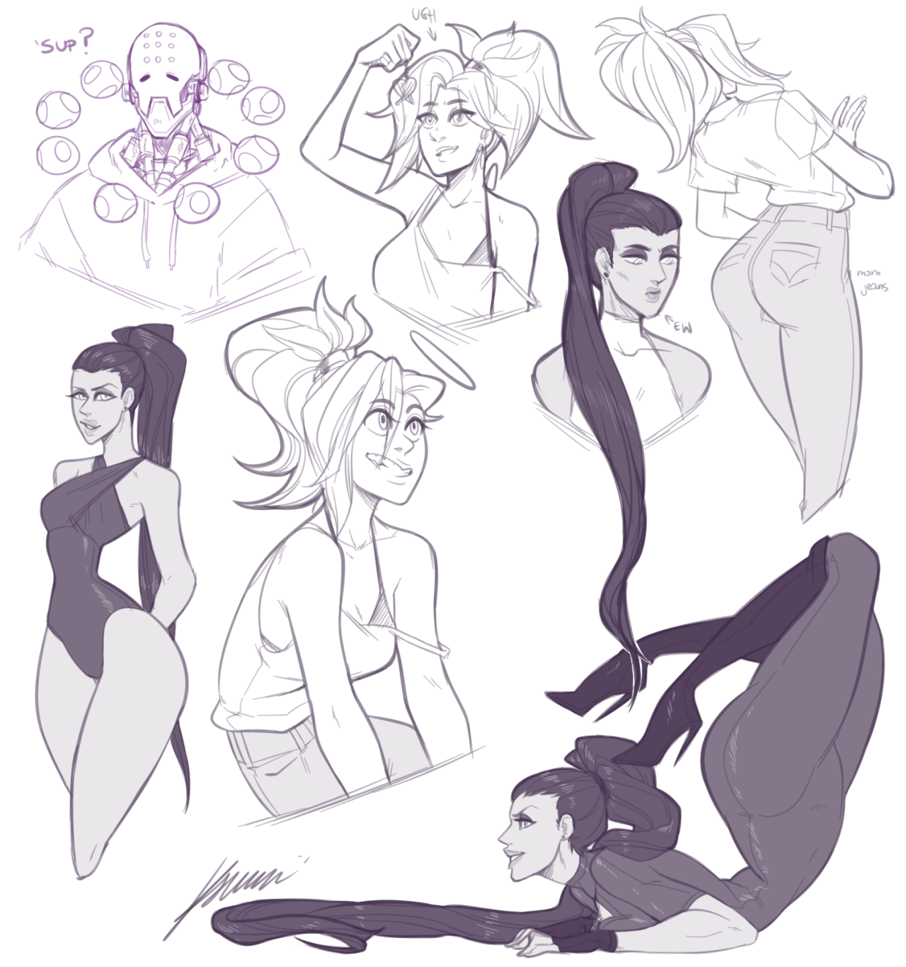 ksuriuri:  some Overwatch doodles, I was trying to figure out how to draw Mercy and