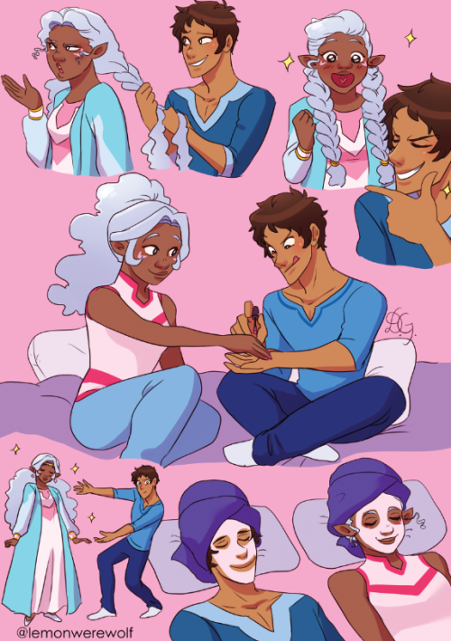 lemonorangelime: Some old art of Allura and Lance having a nice spa day! :D