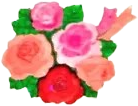 sticker of a corsage made of pink, peach, and red roses.