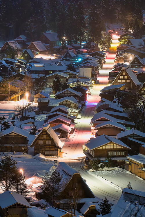 Snowy town in late night - By MIYAMOTO