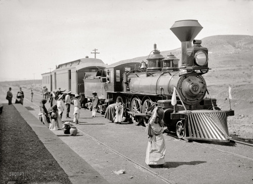 Mexican Central Railway train at station, circa 1890.  Dry plate glass negative by William Henry Jac