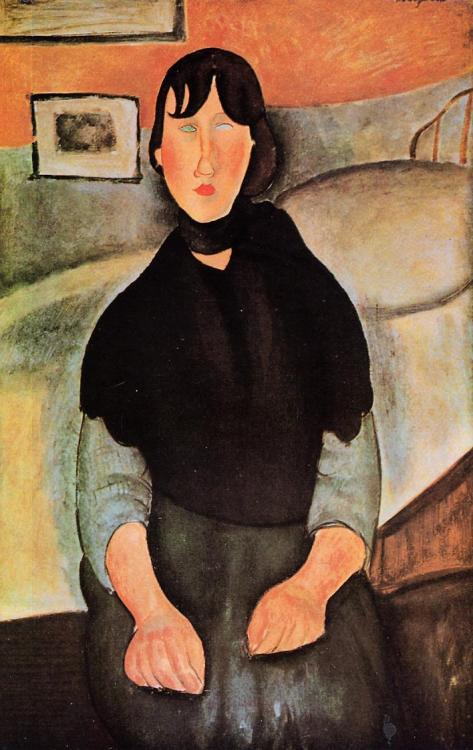 Amedeo Modigliani, Dark Young Woman Seated By a Bed, 1918.  