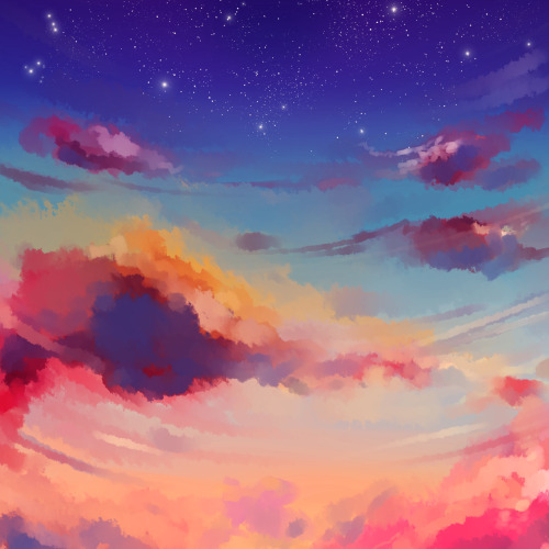 poopaya:  testing out brushes! skies are fun to paint 