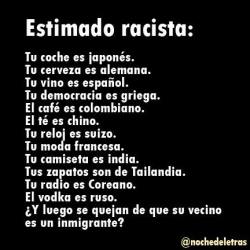 Te das cuenta sin muchas cosas que tienes a tu alcancen viene de la gente que segun tu desprecies, discriminas, tienes cosas de ellas&hellip;