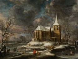 centuriespast:Winter Landscape with Figures by a Bridge to a ChurchAnthonie Beerstraten (active c.1635–c.1665)National Trust for Scotland, Hill of Tarvit Mansionhouse &amp; Garden