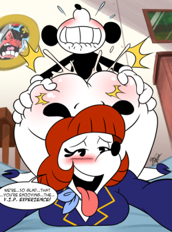 aeolusxxx:  Cruise Shipping  Mickey enjoys the many benefits of the deluxe package! And so is Erika!