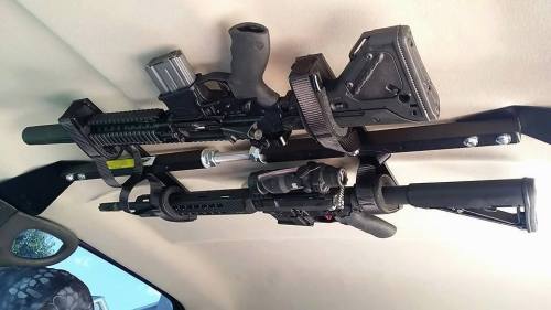 tacticalshit:  Check out our BRAND NEW Tactical Truck Ceiling Mounts. These will work in any full-size crew cab with center door posts. Installs in MINUTES without you drilling holes or using bolts or screws! Order yours HERE->http://goo.gl/R8Fdpr