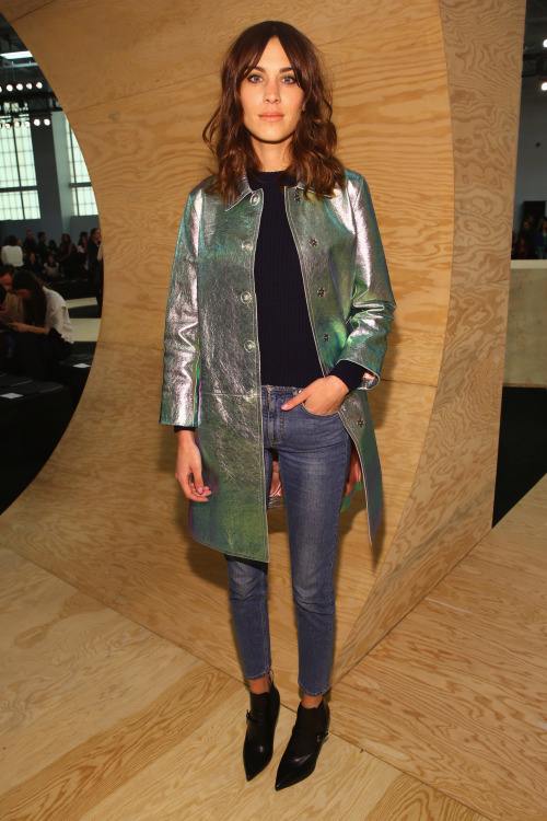 Take a style tip from Alexa Chung and snag some shiny outwear