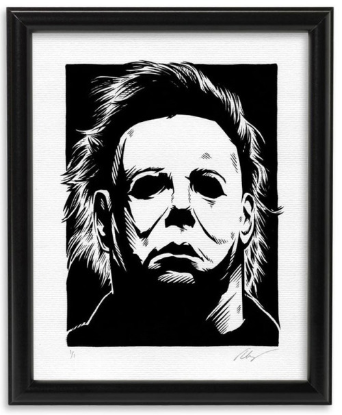 brokehorrorfan: Original black ink on watercolor stock artwork by Rhys Cooper of various film icons 