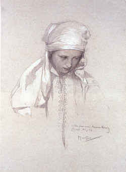 artist-mucha:  Portrait of a Girl, 1913, Alphonse Muchahttps://www.wikiart.org/en/alphonse-mucha/portrait-of-a-girl-1913