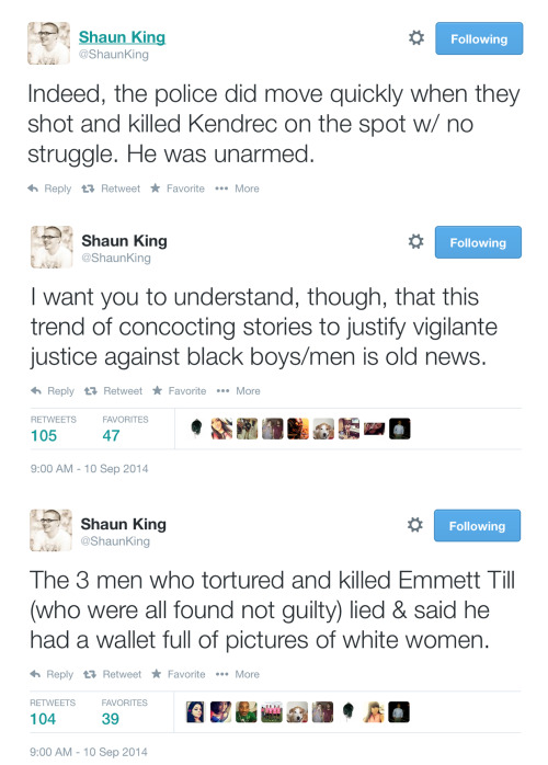 canmakedothink:  needscandalinmylife:  poldberg:  While there is a lot of appropriate rage about Ferguson right now, the killing of John Crawford, III is getting less attention than it deserves. I put Shaun King’s tweets and history lesson on the matter