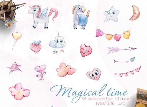 Watercolor unicorn valentine clipart by Tian Geo Art34 watercolor unicorn valentine clipart collecti