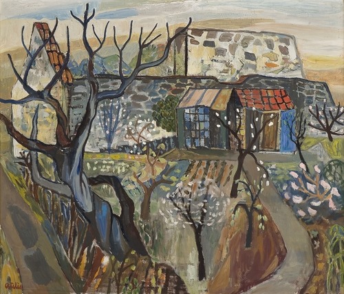 Garden with blossoming fruit trees   -   Aulie ReidarNorwegian 1904-1977Oil on canvas