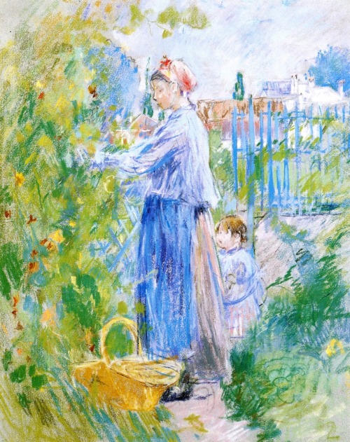 Mother and Child Picking Nasturtiums, Berthe Morisot