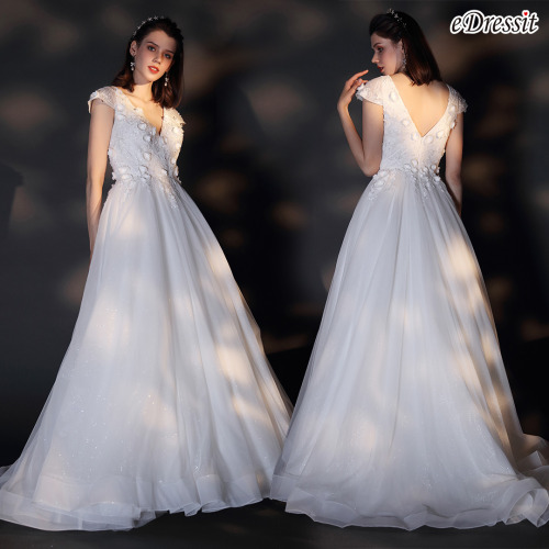  eDressit New V-Cut Cap Sleeves Shiny Wedding Bridal Dress (01202607)