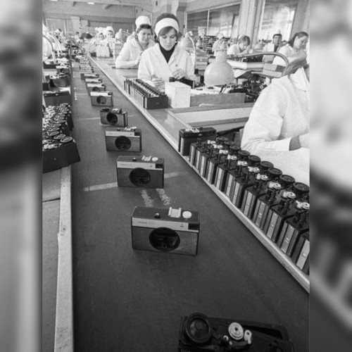 Main conveyor of the camera assembly shop of the Leningrad Optical and Mechanical Plant, USSR, 1975,
