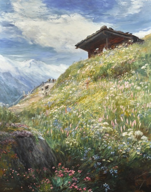 Paisaje alpino por John MacWhirter, finales del s. XIX, principios del s. XX.