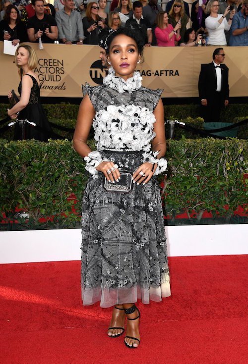 Janelle Monae is chic in CHANEL. Nominated tonight for Moonlight and Hidden Figures! 