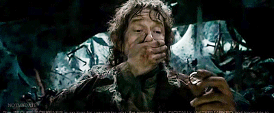 notmydate:  Bilbo’s reaction to reclaiming The One Ring from a now-very-dead spider.