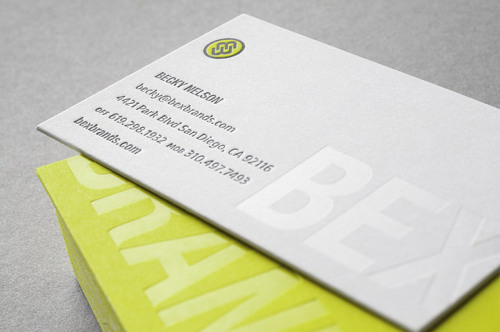 Bex Brands’ new stationery with clear foil and deep-relief letterpress, USA.