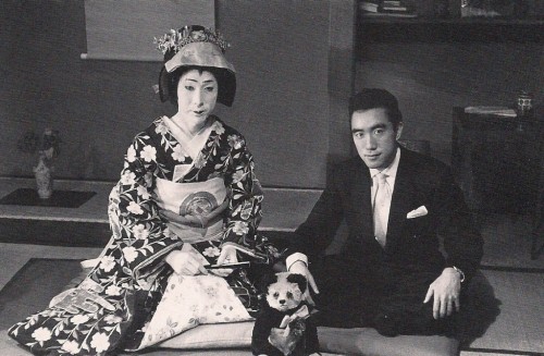 clipout: Kabuki actor Utaemon Nakamura VI and Yukio Mishima at Kabuki-za, 1956.